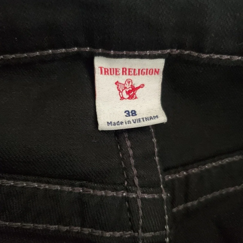 True Religion Geno Relaxed Slim Jeans Black Contrast Stitching Mens 38x32